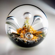 Caithness Glass Paperweight Seadance 1983 Colin Terris Gold & Orange Bubbles