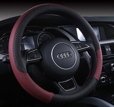 Automotive Leather Steering Wheel Cover Anti Slip Wrap 15",Wine Red Burgendy