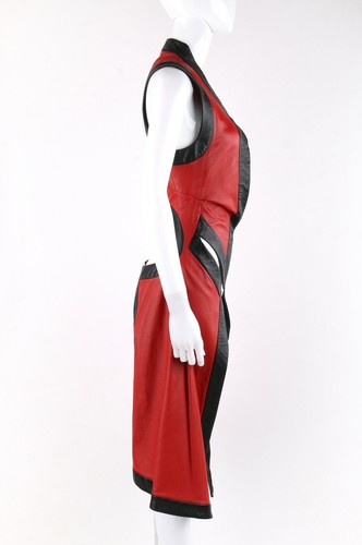 ALEXANDER McQUEEN S/S 2000 “Eye” Runway Red Black Leather Cut Out Vest Jacket - Picture 4 of 9