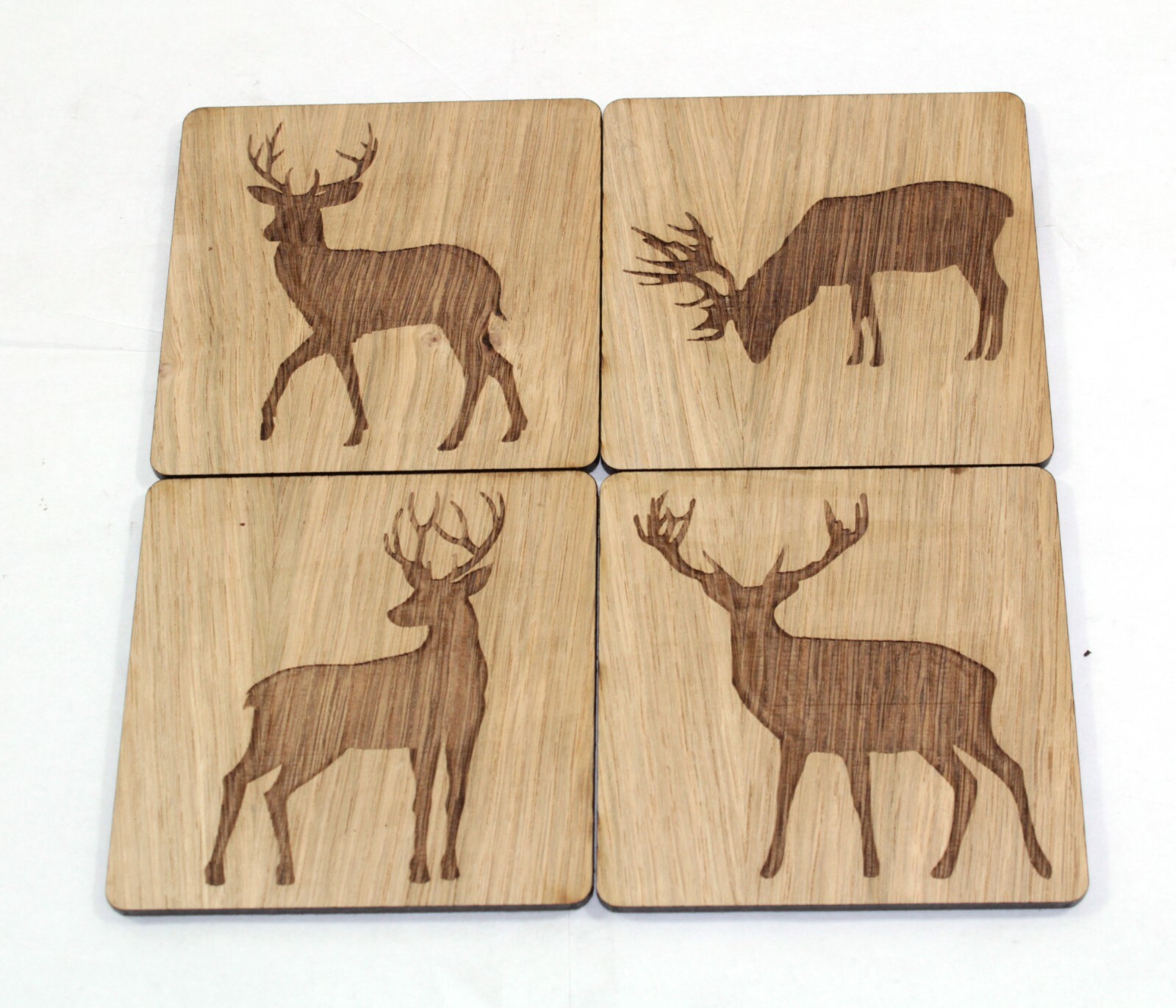 Wood Coasters Deer,  in Oak Veneer, countryside, perfect unique gift x 4