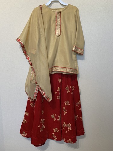 New girls lehenga choli 3pc purple red gold lehnga eid party desi 5-7yr ethnic - Picture 2 of 10
