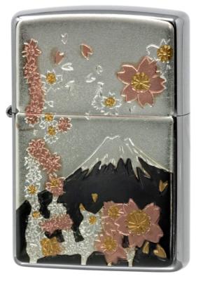 Zippo Ukiyoe Sakura Mt.Fuji Cherry Blossoms Electroforming Japan