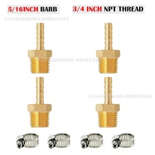 (4 Pack) 5/16" Hose Barb X 3/4" MALE NPT Brass Pipe Fitting NPT Thread