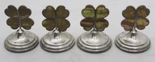 Sterling Silver & Mother of Pearl 4 Leaf Clover Menu Holders, Birmingham 1911