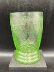 FEDERAL GLASS GREEN DEPRESSION GEORGIAN LOVE BIRDS 9oz FLAT TUMBLER 4” GLOW