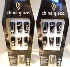2 China Glaze Designer Nail Tips Halloween Collection 28 ct SKELETON CREW 58183