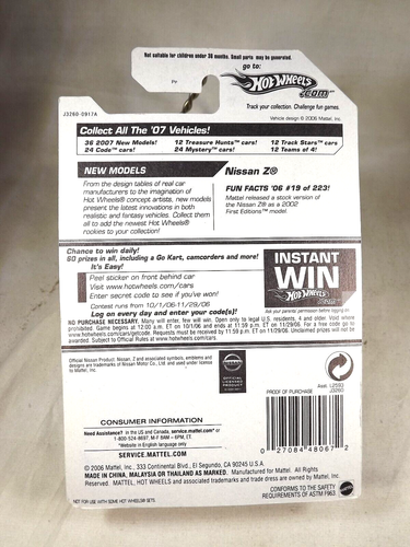 2006 Hot Wheels #19 New Models 19/38 NISSAN Z Flat Black w/Red A6 Spoke '07 Card - Picture 5 of 5