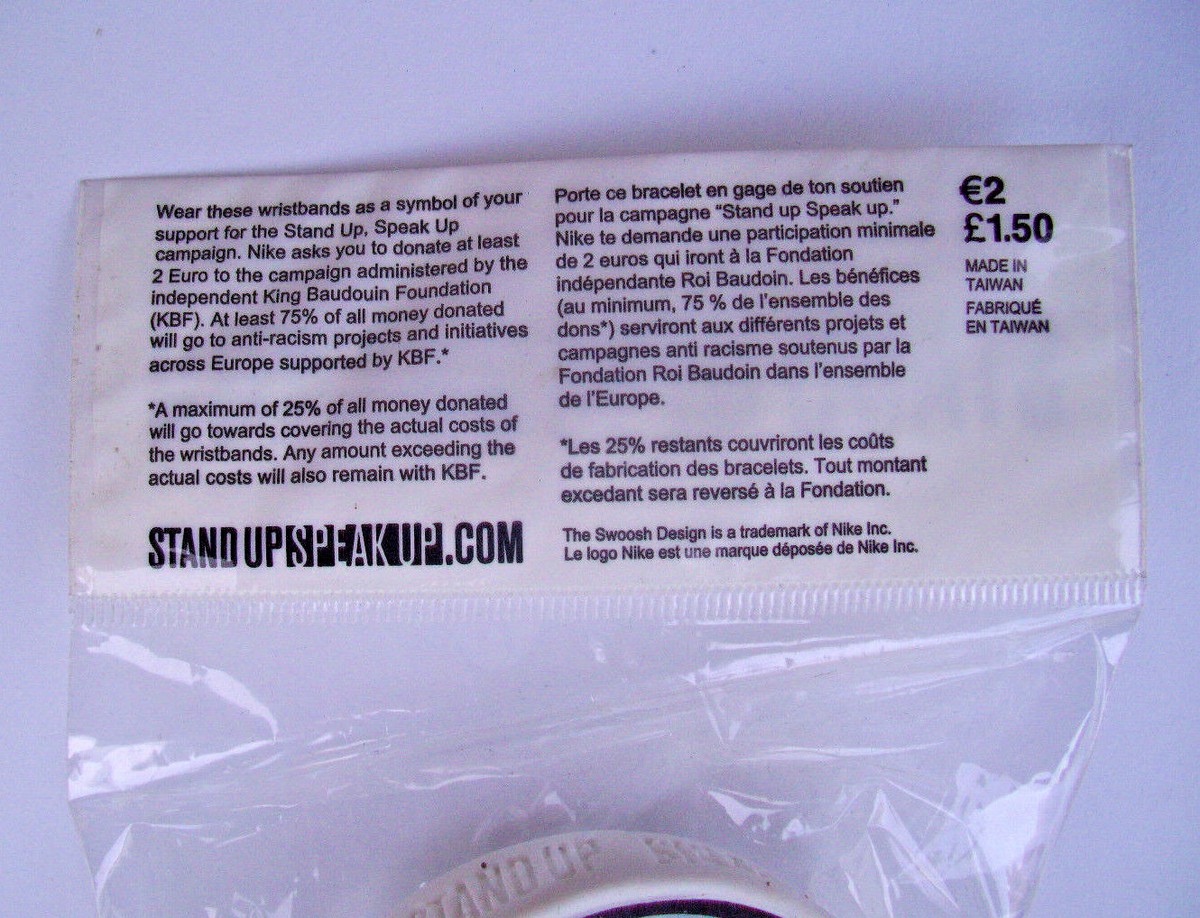 NIKE STAND UP SPEAK UP SILICONE WRISTBAND BRACELET ADULT SIZE 2005