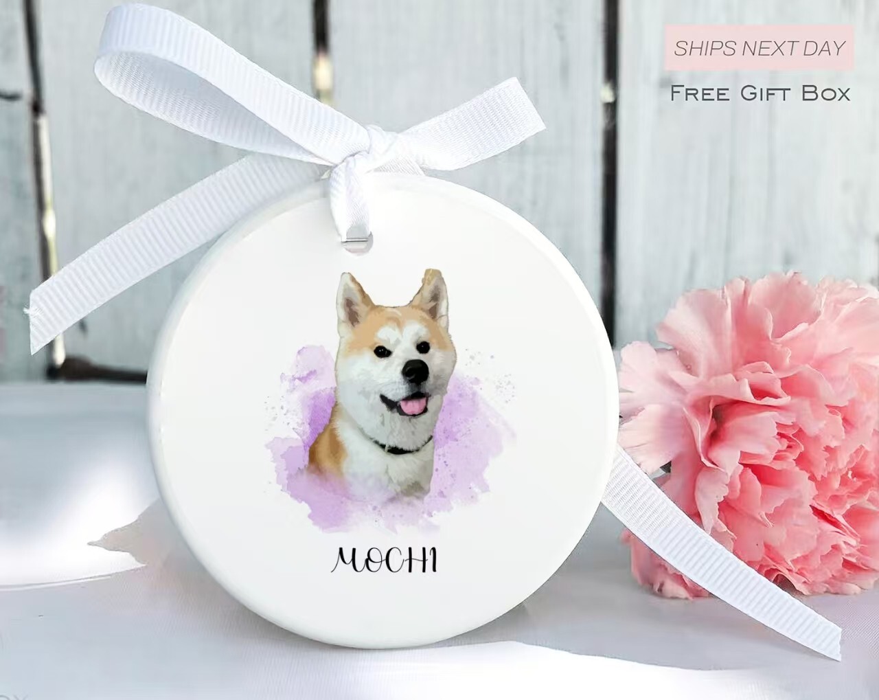 Custom Pet Ornament from Real Photo – Watercolor Style Keepsake – Gift Box