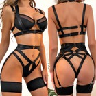 Women Sexy Halter Harness Strappy Lingerie Set Gothic Hollow Out Underwear Teddy