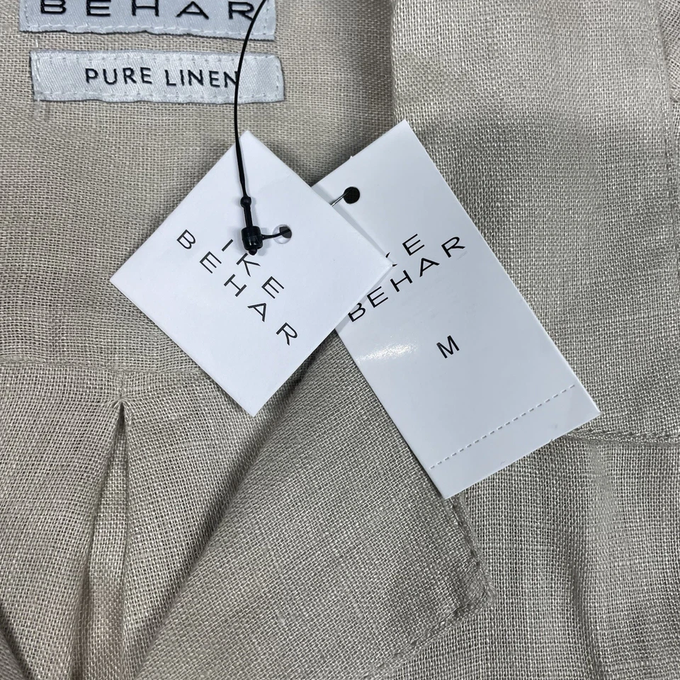 Camisa Ike Behar Para Hombre Mediana Beige 100% Lino Lujo Viaje S/S Abotonada NUEVA Foto 4 de 4
