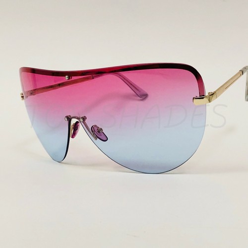Oversize XL Huge Big Rimless Shield Black Brown Pink Blue Metal Frame Sunglasses - Afbeelding 27 van 35