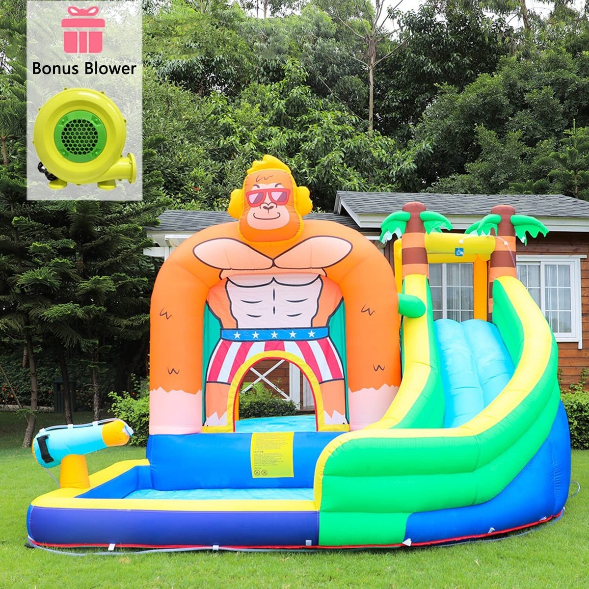 Kids Giant Inflatable Water Slide Park Bounce House Pool with 450W