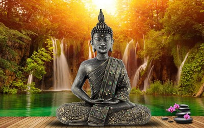 Zen Buddha Waterfall Landscape Picture Wall Art Home Decor Printed On Canvas