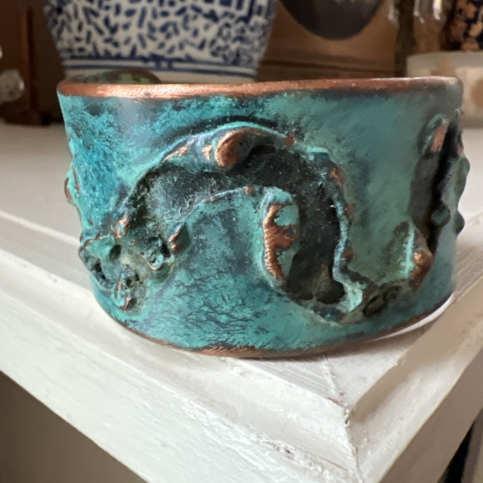 Solid Copper Rustic Patina Cuff Bracelet Verdigris - image 1
