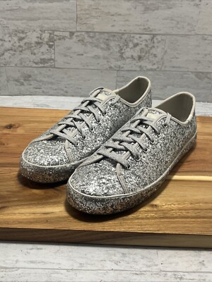 Keds x Kate Spade Kickstart All Over Sliver Glitter Shoes Sz Lace-up  MINT