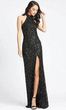MAC DUGGAL 4112L Black Sequin Embellished Halter Open Back Hi-Slit Train Gown 4