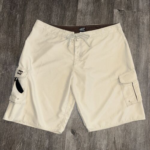 Men's Swim Trunk RS Surf Board shorts pocket Hawaiian Tan Beige White 42 - Afbeelding 1 van 6