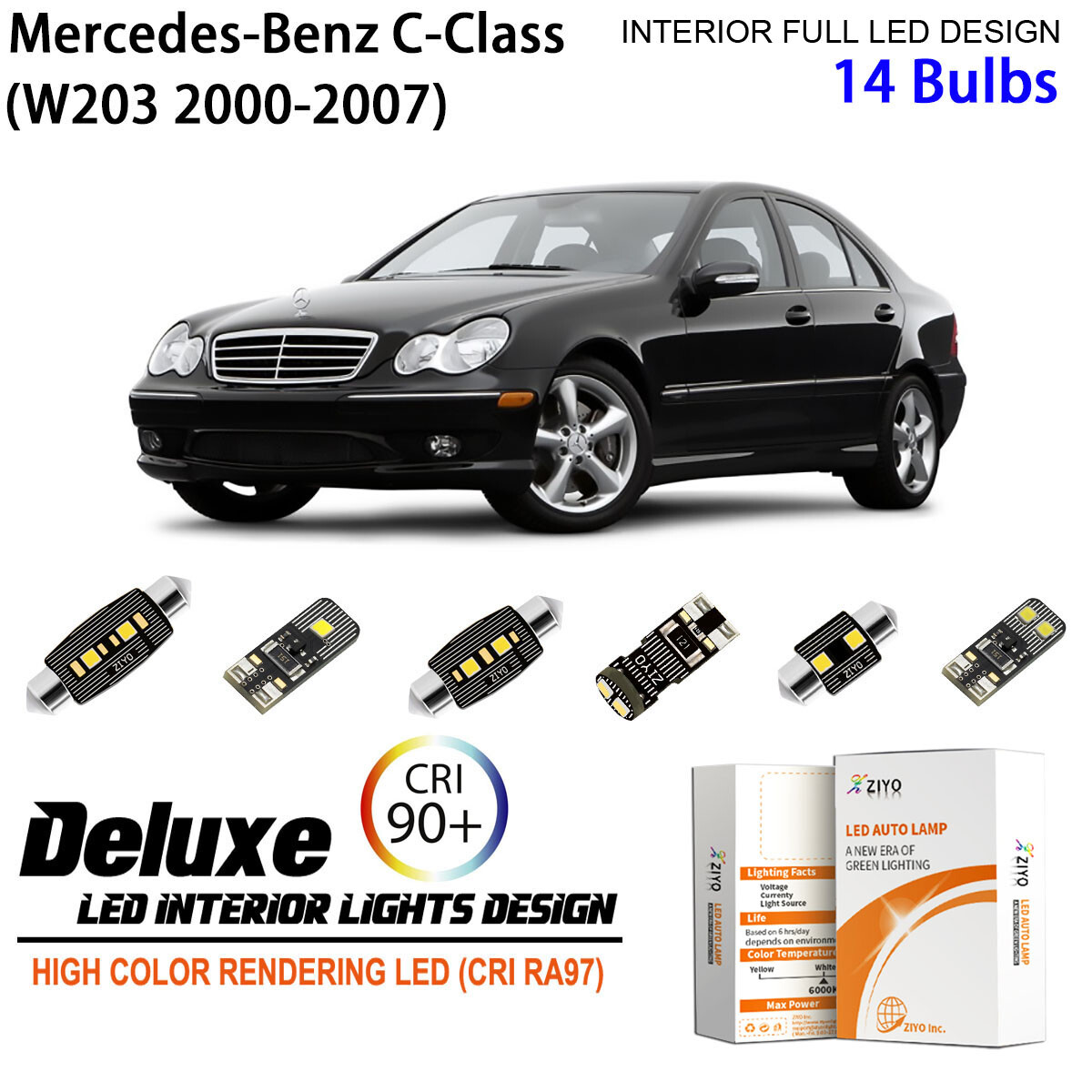Kit 14 Luci LED Canbus Per Mercedes Classe C W203 2000-2007 – Targa, Porta, Plafoniera, Bagagliaio E Vano Piedi