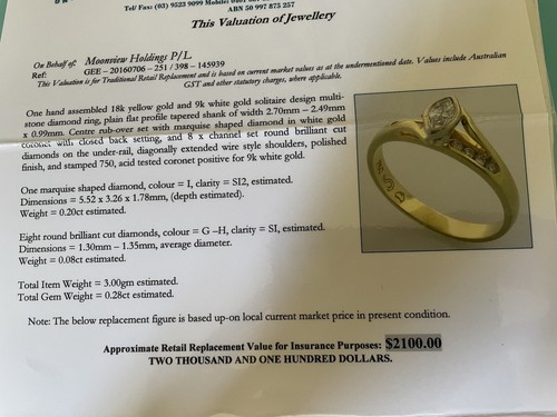 18ct Yellow Gold Marquis Diamond Ring - 2016 Val $2100 - Picture 10 of 11