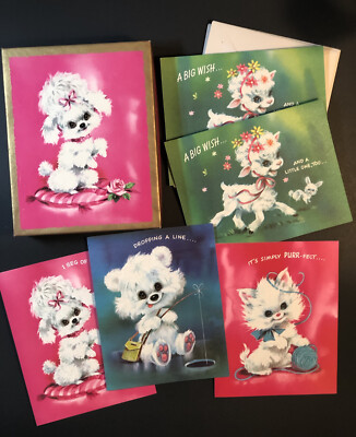 Vintage Greeting Card Sparkling Pets Assortment Poodle, Lamb