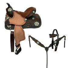 Buckaroo Youth Barrel Style Saddle SET with Silver Star Conchos 12" NEW