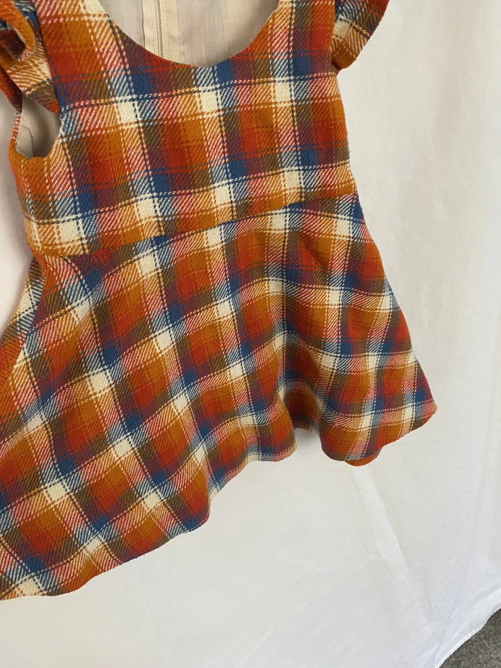 Vestido De Colección Juvenil de Lana Escolar Niña a Cuadros con Cinturón Años 60 Años 60 Niña Naranja Foto 3 de 4