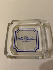 Rare Vtg Cigarette Ashtray The Gotham Hotel New York City NYC 3.5” square glass