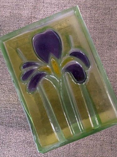 Vintage FTDA 1985 Romania Art Glass Iris Stain Glass Rectangular Vases Set of 2 - Picture 2 of 6