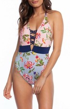 Bikini Lab Women's 183374 Plunge Front Halter One Piece Swimsuit Size L