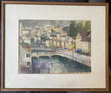 Aquarell Signed Illegibly Antique Zurich 1957 Limmatquai Rare Switzerland