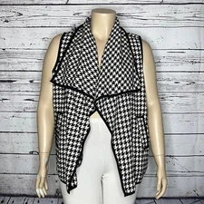 Multiples NWT Size L Black Houndstooth Wool Blend Drape Front Vest Jacket