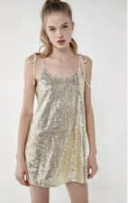 Urban Outfitters Starlette, Gold Sequin Mini Dress, XS, Shoulder Tie, New!