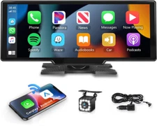 10.26" Portable Wireless CarPlay Screen Stereo Multimedia Player Dash Cam Record