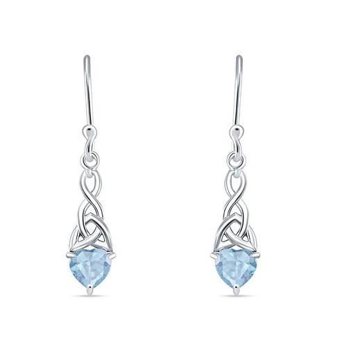 Aquamarine Heart Shape Dangle Celtic Trinity Earrings Solid Sterling Silver - Picture 2 of 2