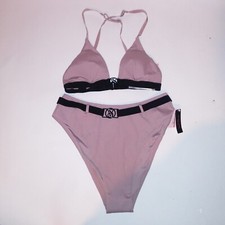 Victoria Secret Swim Bikini Small Top Medium Bottom Mauve Black Ribbed Triangle