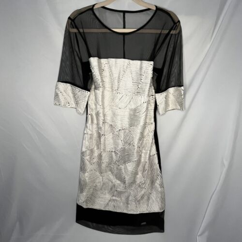 Almatrichi Dress 42 US6 Mesh Black White Woven Layered Satin Cords Whimsigoth