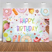Donut Backdrop for Birthday Sweet Donut Happy Birthday Party Decorations Cand...
