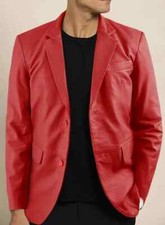 Leather Stylish Men Blazer Formal Pure Red Handmade Genuine Lambskin Office Wear