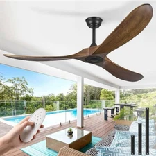 60 in Wood Ceiling Fan Without Light – Remote Control Modern Indoor/Outdoor