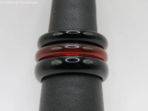 Stacked Onyx & Carnelian Ring Size 6,7,8