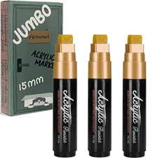 3PCS Gold Jumbo Arcylic Markers Paint Pen, 15mm Thick Wide Tip Water Based Pe...