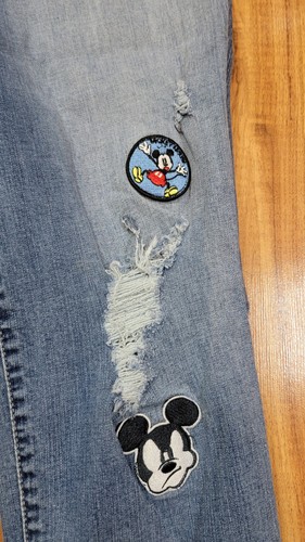Disney Mickey Mouse Patch Jeans Damen Größe 20 R Stretch Distressed Blau Denim - Bild 11 von 17