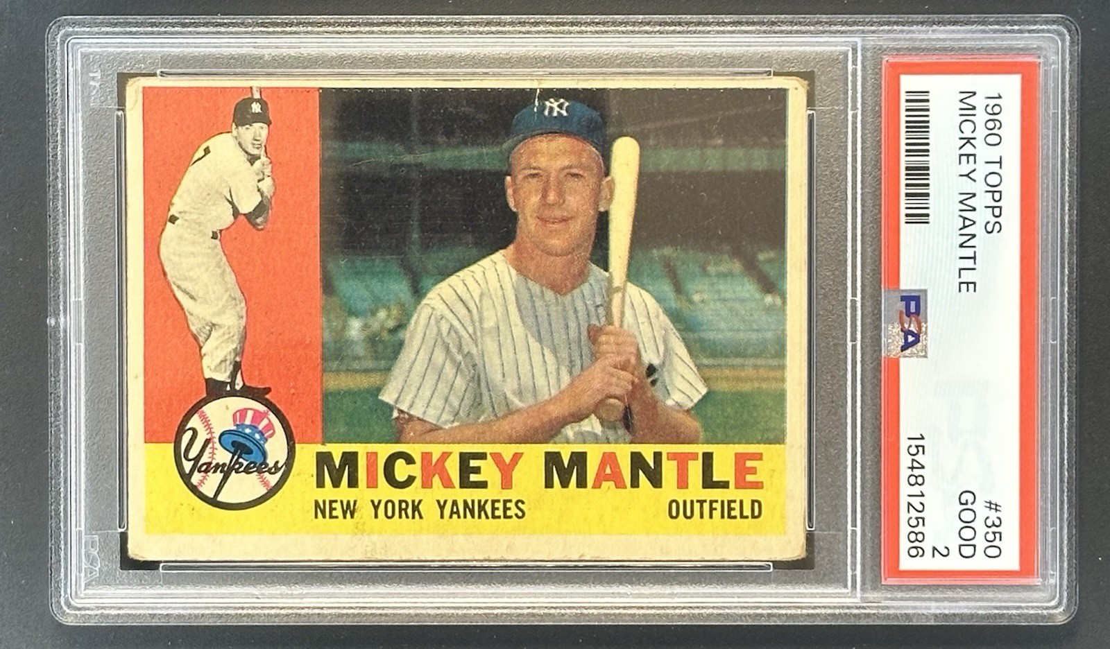 1960 TOPPS Mickey Mantle #350 PSA 2 🔥WELL CENTERED & CREASE FREE 🔥 view 1