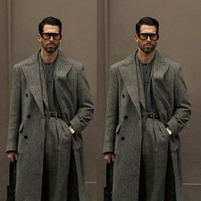 Gray Cashmere Men's Overcoat Formal Casual Outdoor Winter Warm Wear Long Coat