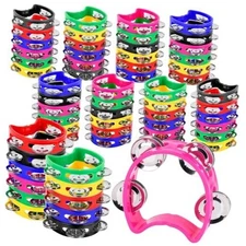60 PCS Multicolored Tambourines for Kids - 4 Bells Handheld Musical 