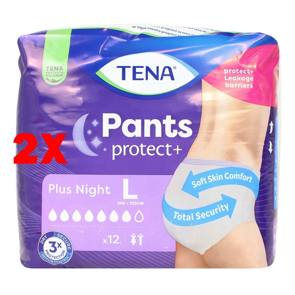 2 X Tena Pants Plus Night L 12 Pz Unisex - Imagen 1 de 1