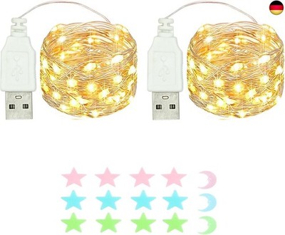 2 Stück LED Lichterkette, 20LED 2M / 6.6Ft USB lichterkette außen/innen W