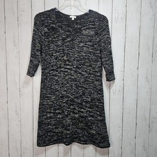 J. Jill Women's Black Gray Marled V-neck ¾ Sleeve Sweater Dress Size Small