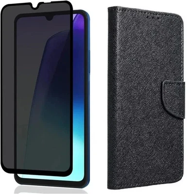 EF.GLOBE-TRADING Coque Portefeuille + Verre Trempé Anti Espion pour Xiaomi Redmi 14C 13C A2 A1